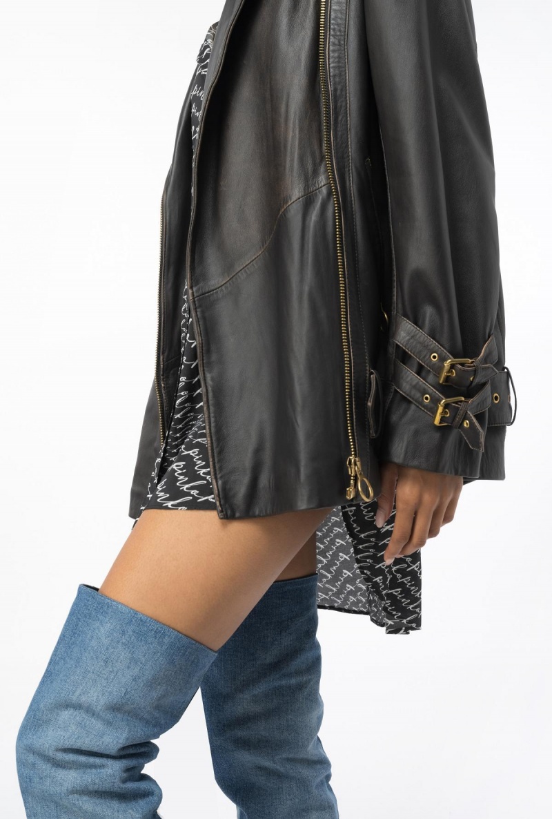 VINTAGE BROWN Pinko Vintage-effect leather jacket | LMYTR87147