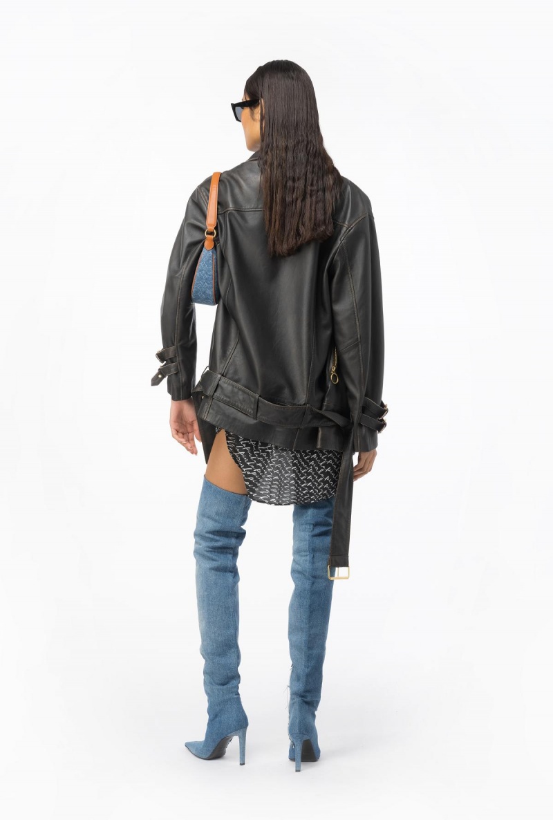 VINTAGE BROWN Pinko Vintage-effect leather jacket | LMYTR87147