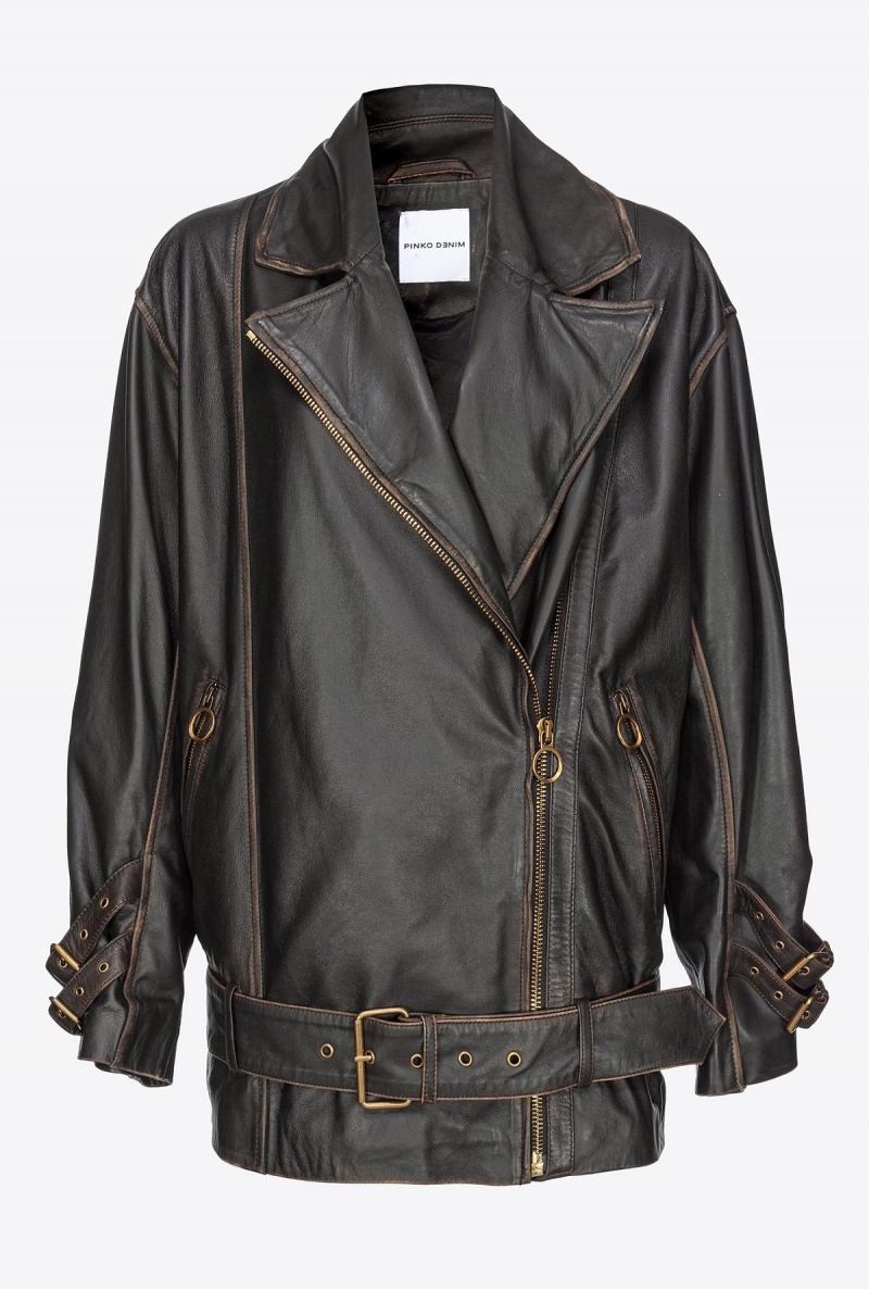 VINTAGE BROWN Pinko Vintage-effect leather jacket | LMYTR87147