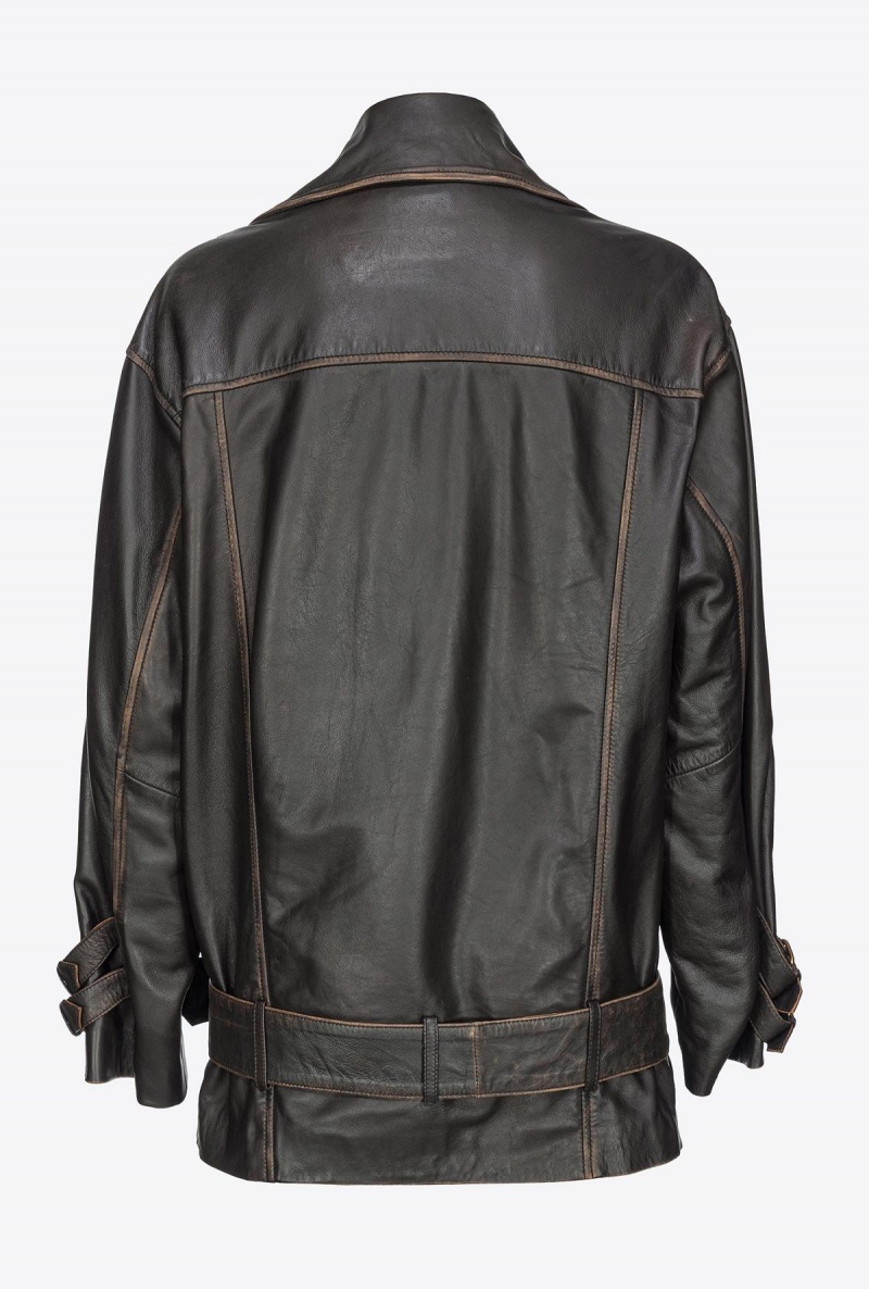 VINTAGE BROWN Pinko Vintage-effect leather jacket | LMYTR87147