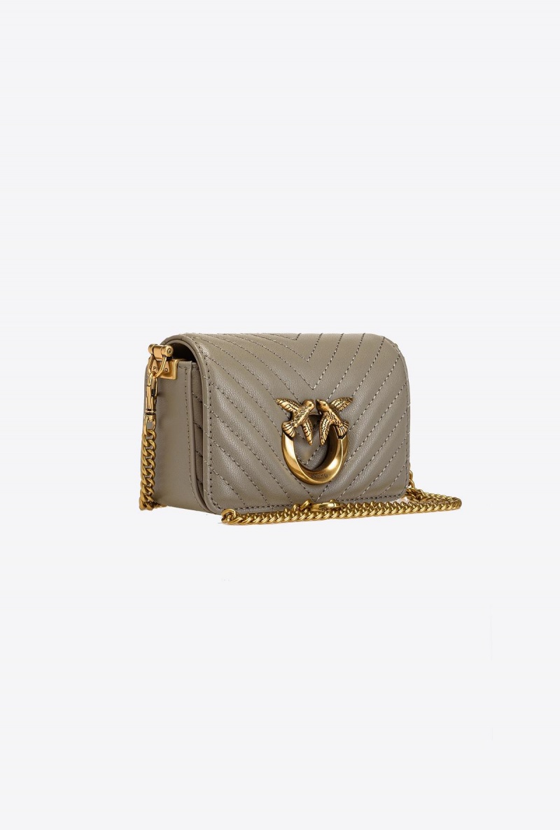 WALNUT-ANTIQUE GOLD Pinko Micro Love Bag Click Chevron | MYEAH22014