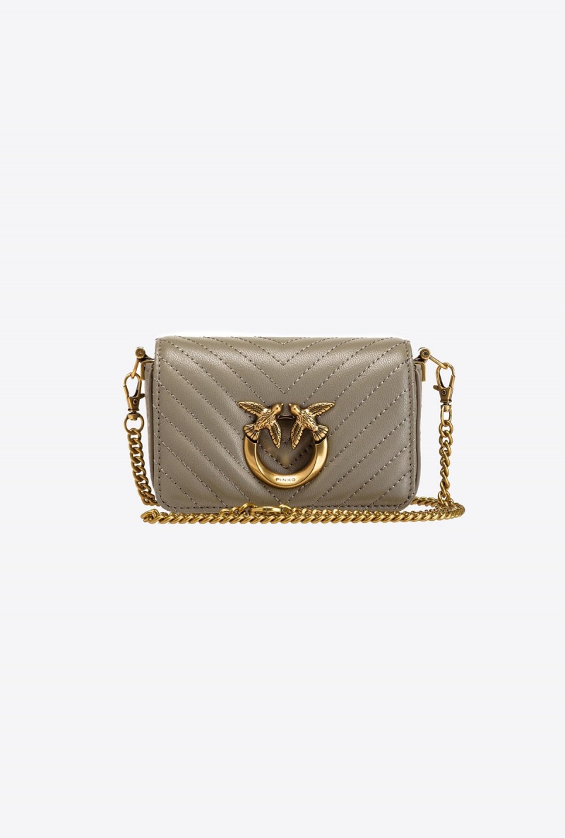 WALNUT-ANTIQUE GOLD Pinko Micro Love Bag Click Chevron | MYEAH22014