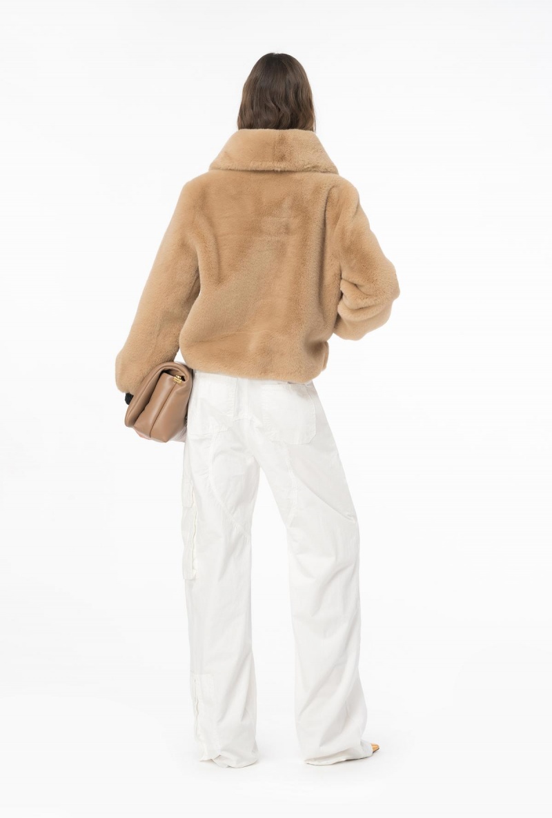 WARM TAUPE BEIGE Pinko Faux fur bomber jacket | MYJZR30286