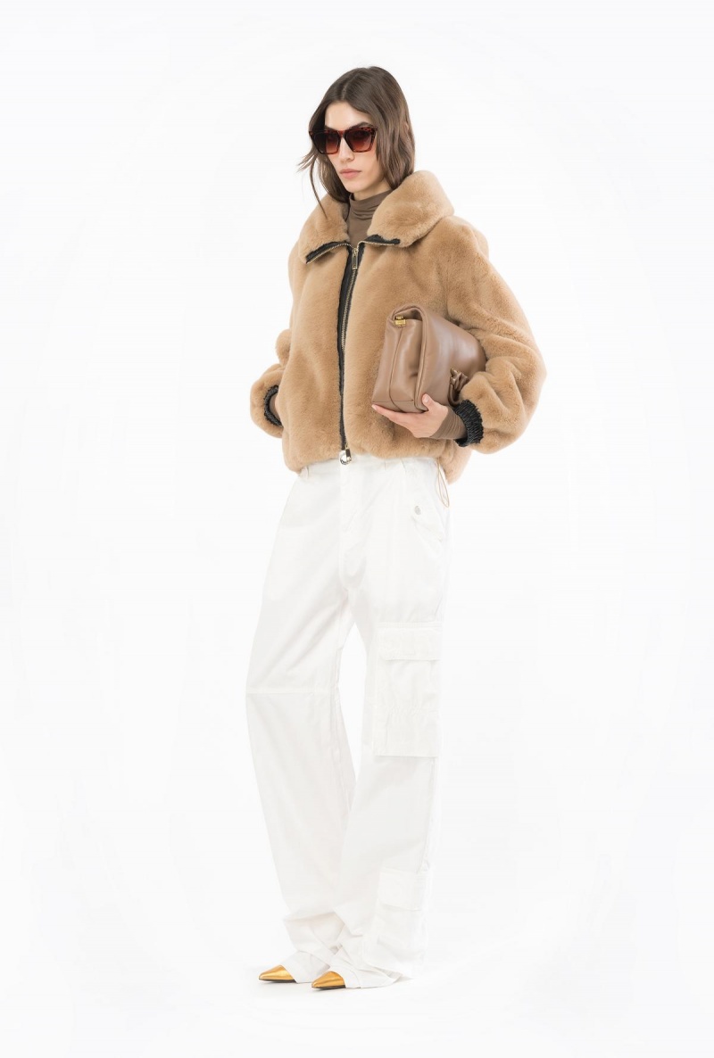 WARM TAUPE BEIGE Pinko Faux fur bomber jacket | MYJZR30286