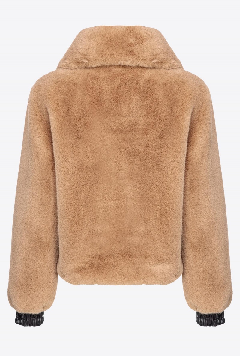 WARM TAUPE BEIGE Pinko Faux fur bomber jacket | MYJZR30286
