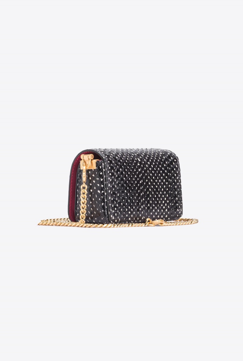 WHITE/BLACK-BRUSHED GOLD Pinko Galleria Micro Love Bag Click in polka-dot printed reptile skin | UMYND99818