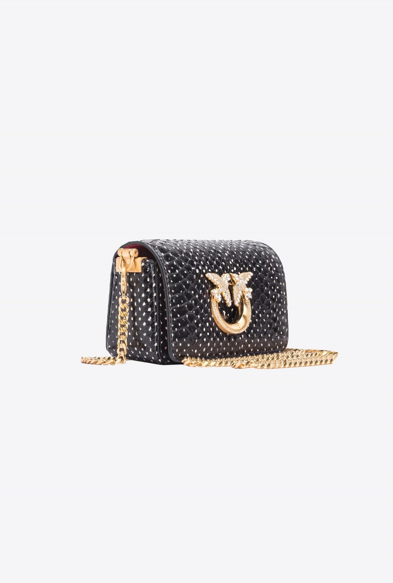 WHITE/BLACK-BRUSHED GOLD Pinko Galleria Micro Love Bag Click in polka-dot printed reptile skin | UMYND99818