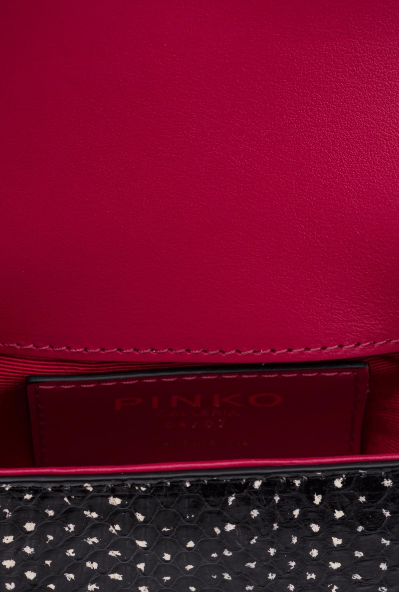 WHITE/BLACK-BRUSHED GOLD Pinko Galleria Micro Love Bag Click in polka-dot printed reptile skin | MYCIF36180