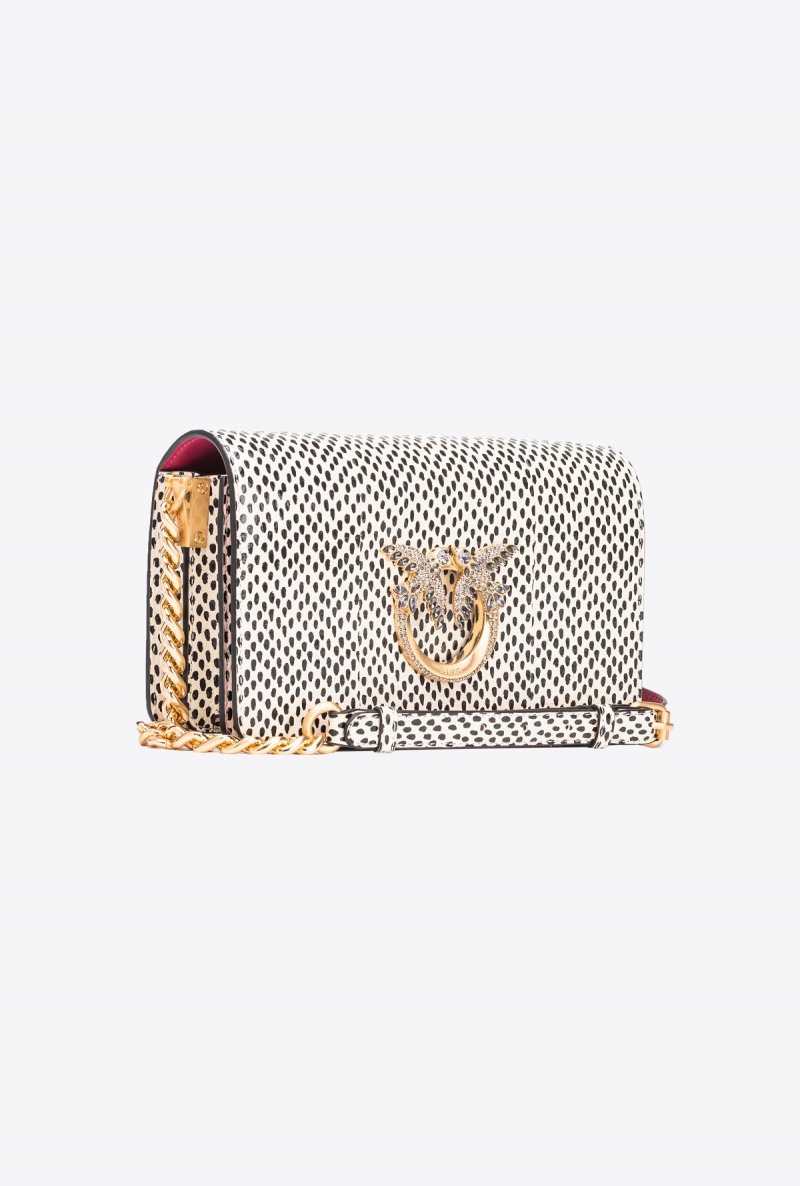 WHITE/BLACK-BRUSHED GOLD Pinko Galleria mini Love Bag Click in polka dot-printed reptile skin | TMYPQ76908
