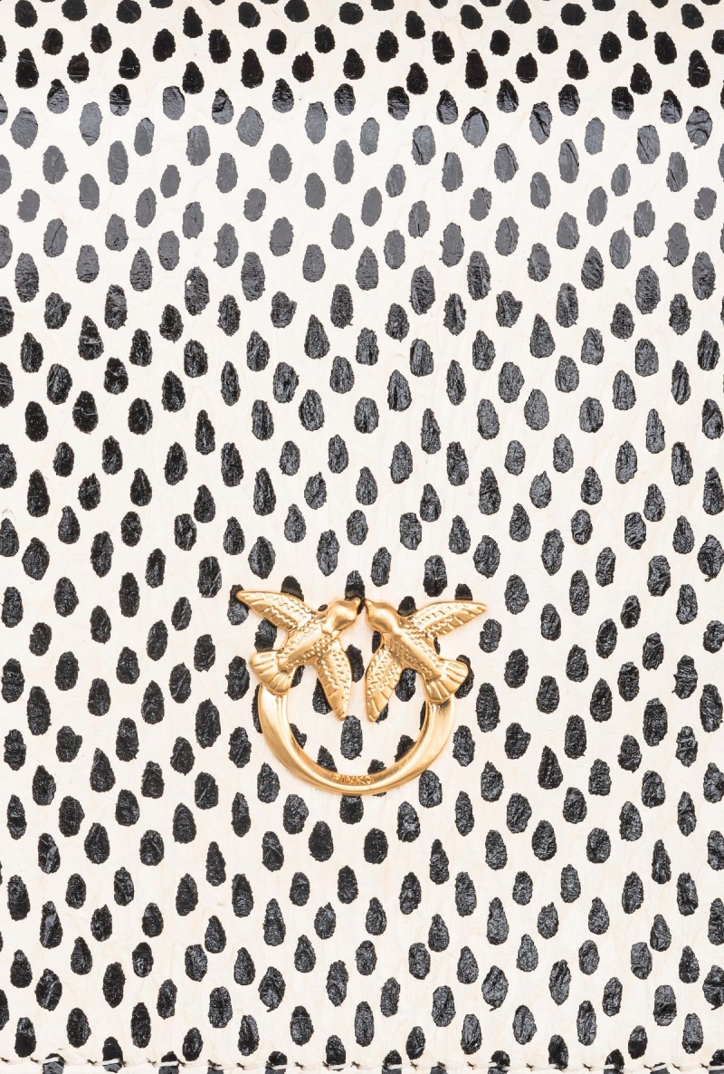 WHITE/BLACK-BRUSHED GOLD Pinko Galleria mini Love Bag Click in polka dot-printed reptile skin | TMYPQ76908