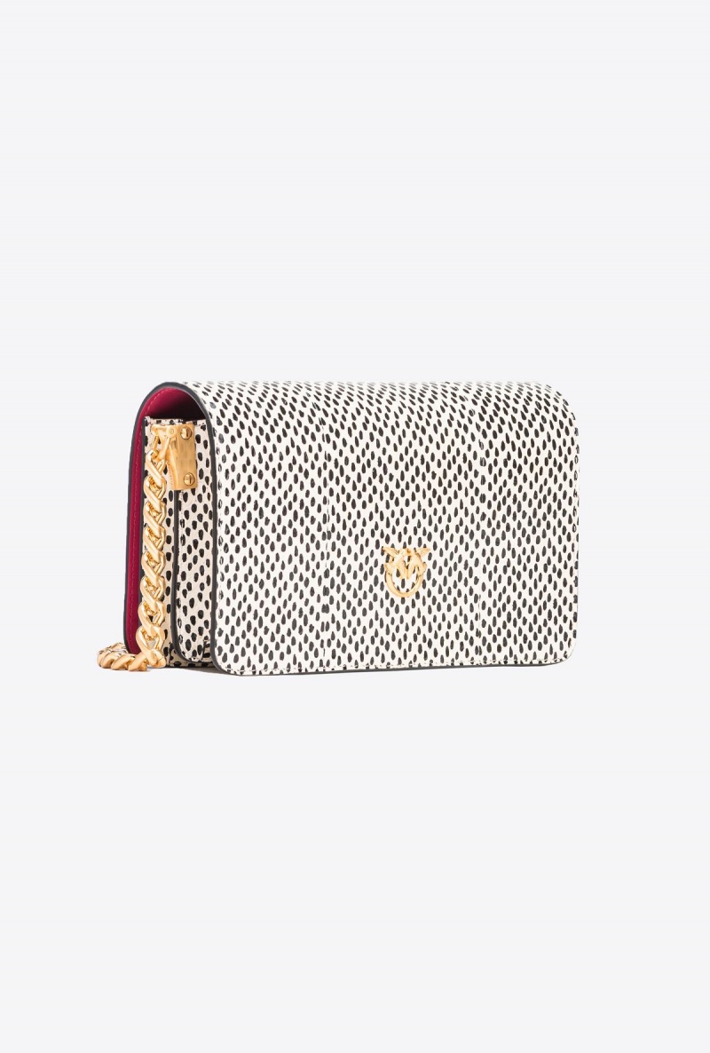 WHITE/BLACK-BRUSHED GOLD Pinko Galleria mini Love Bag Click in polka dot-printed reptile skin | QMYUV91655