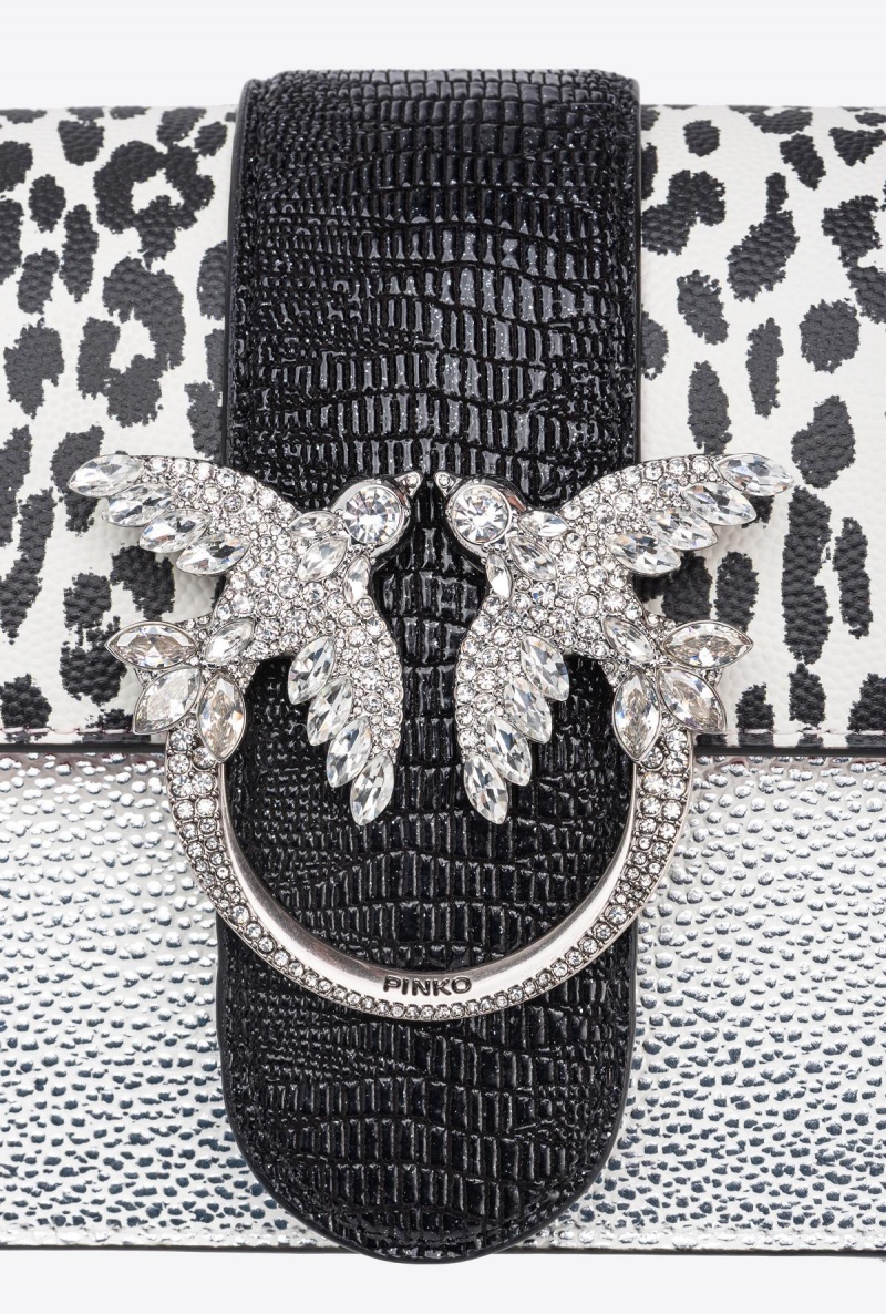 WHITE/BLACK-OLD SILVER Pinko Galleria caviar leather Mini Love Bag One | MYICD99934