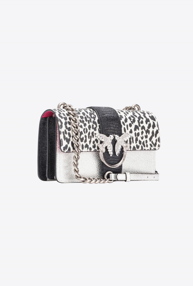 WHITE/BLACK-OLD SILVER Pinko Galleria caviar leather Mini Love Bag One | UMYND37076