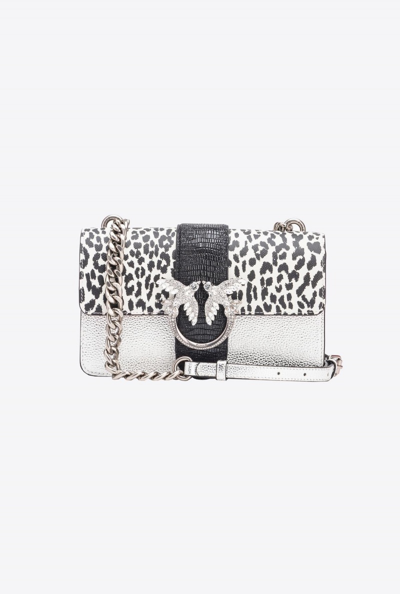 WHITE/BLACK-OLD SILVER Pinko Galleria caviar leather Mini Love Bag One | UMYND37076