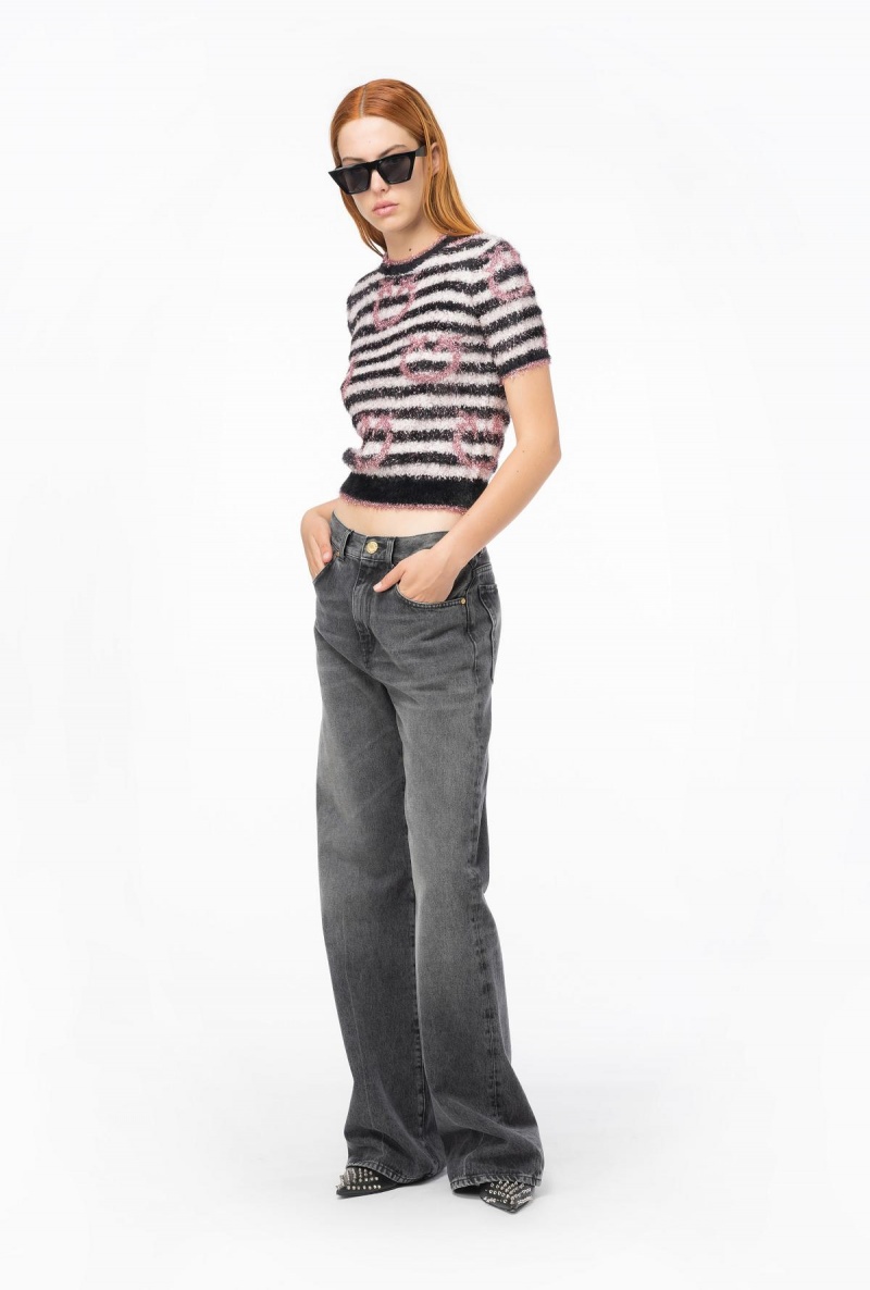WHITE/BLACK/PINK Pinko Fringed lurex sweater | MYXMI52948