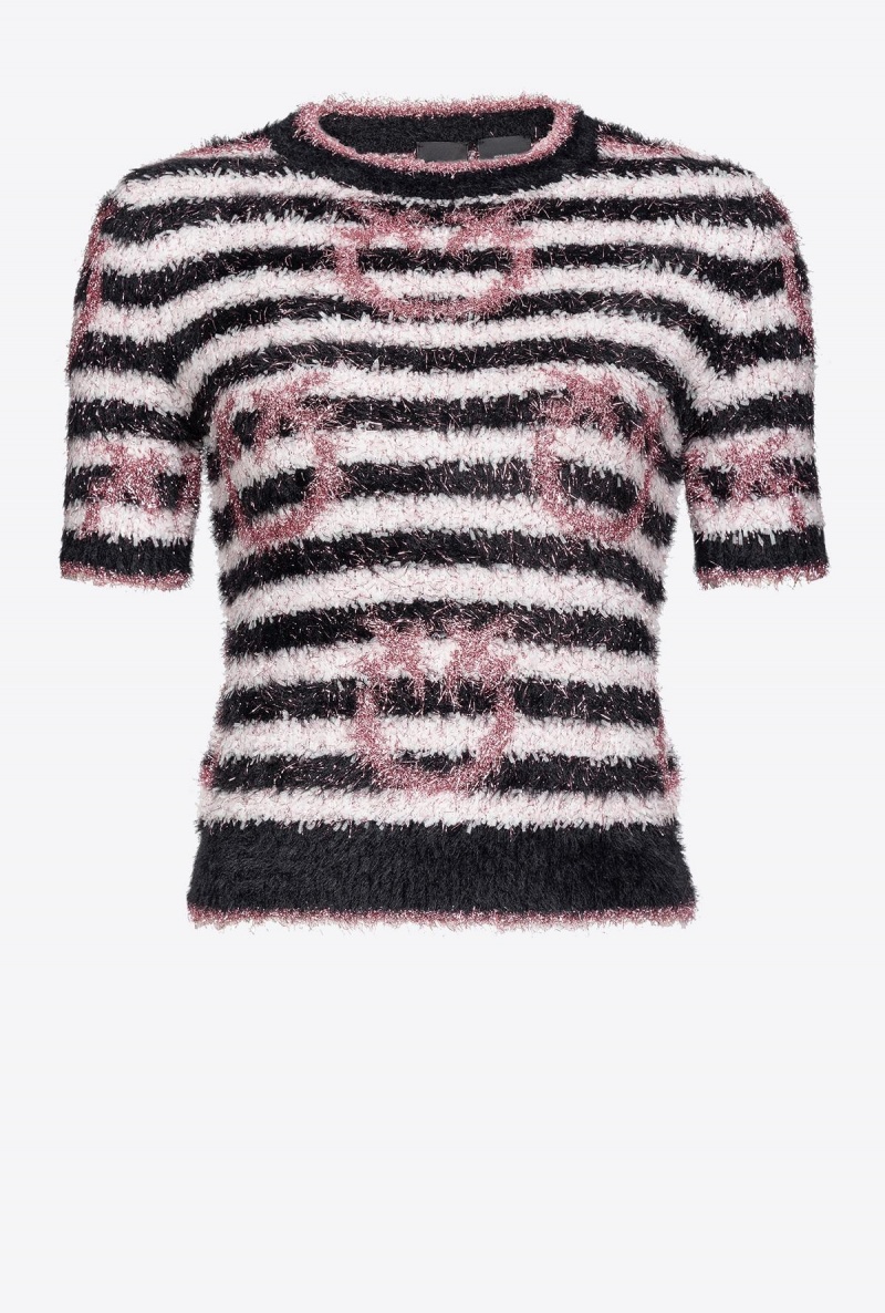 WHITE/BLACK/PINK Pinko Fringed lurex sweater | MYXMI52948
