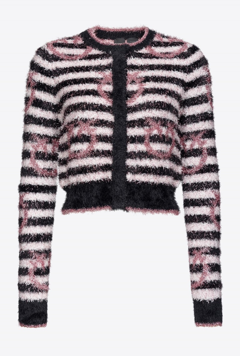 WHITE/BLACK/PINK Pinko Slim-fitting fringed lurex cardigan | MYCIF15488
