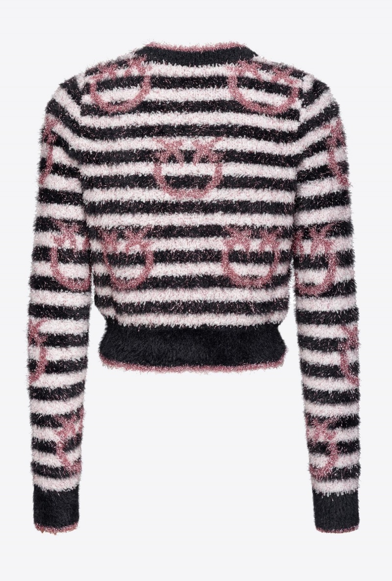 WHITE/BLACK/PINK Pinko Slim-fitting fringed lurex cardigan | MYCIF15488