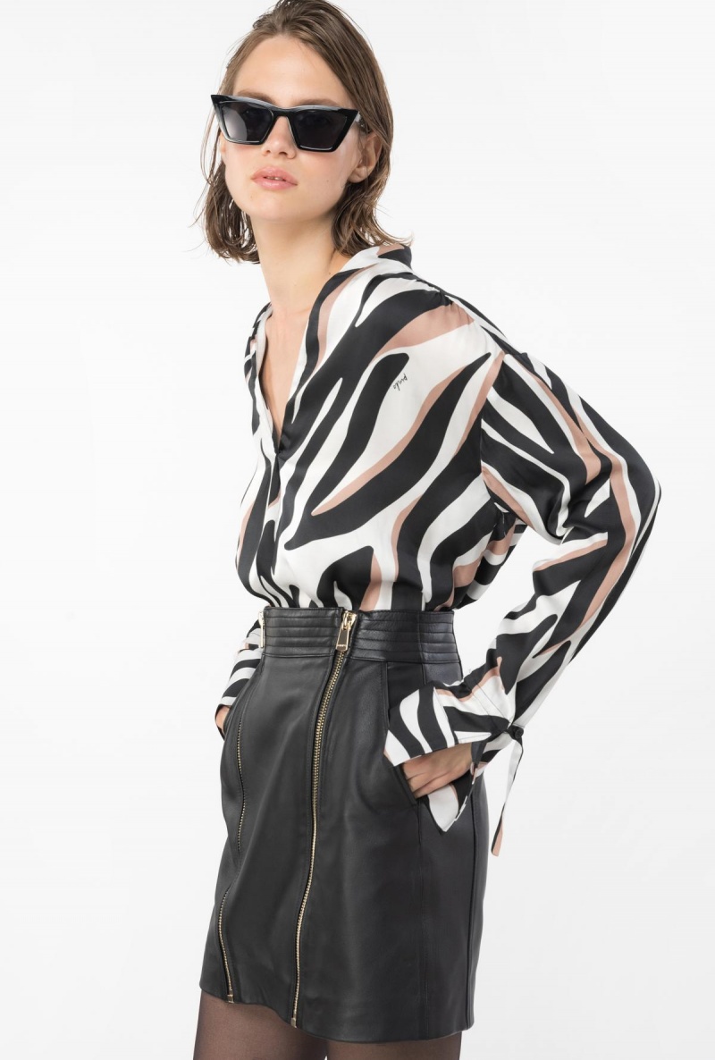 WHITE/BLACK/ BEIGE Pinko Blouse with psychedelic zebra print | XMYGW62280