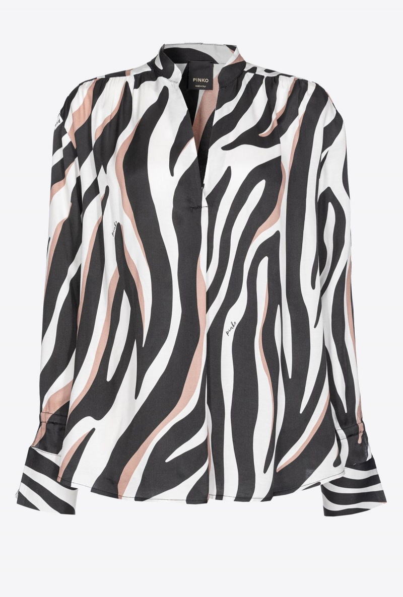 WHITE/BLACK/ BEIGE Pinko Blouse with psychedelic zebra print | XMYGW62280