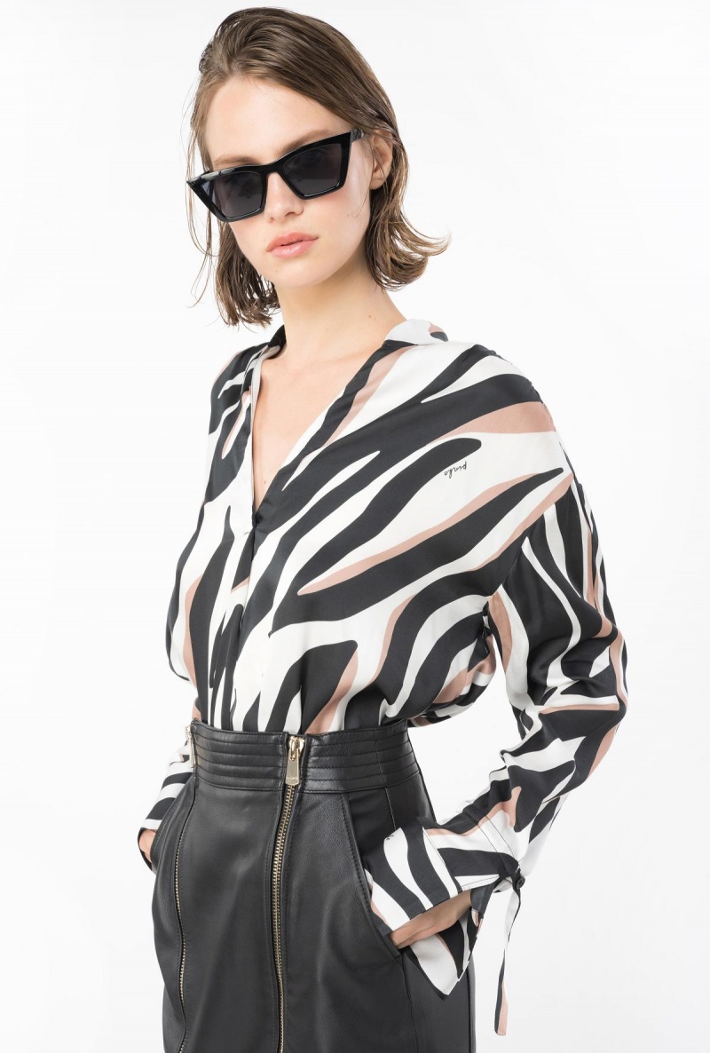 WHITE/BLACK/ BEIGE Pinko Blouse with psychedelic zebra print | XMYGW62280
