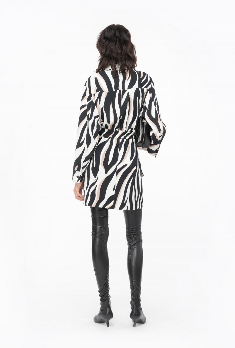 WHITE/BLACK/ BEIGE Pinko Mini shirt dress with psychedelic zebra print | YMYGT62672