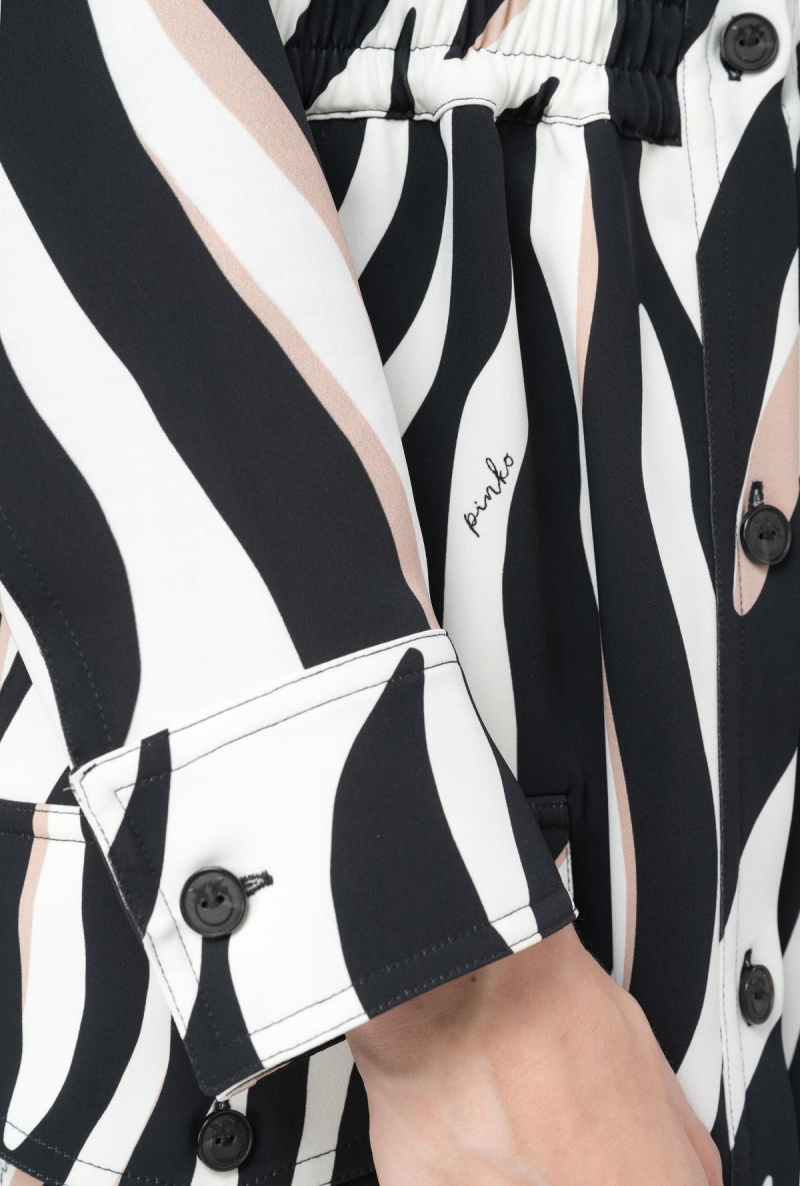 WHITE/BLACK/ BEIGE Pinko Mini shirt dress with psychedelic zebra print | YMYGT62672
