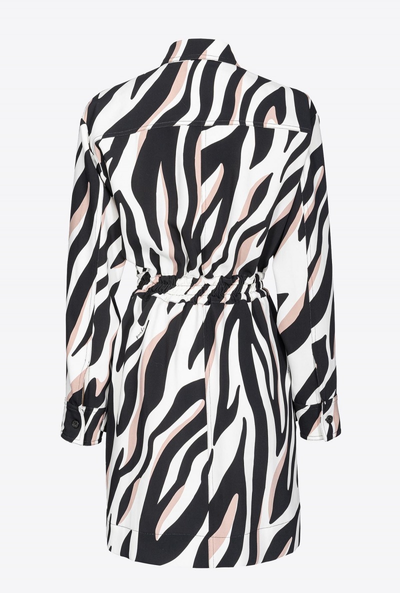 WHITE/BLACK/ BEIGE Pinko Mini shirt dress with psychedelic zebra print | YMYGT62672