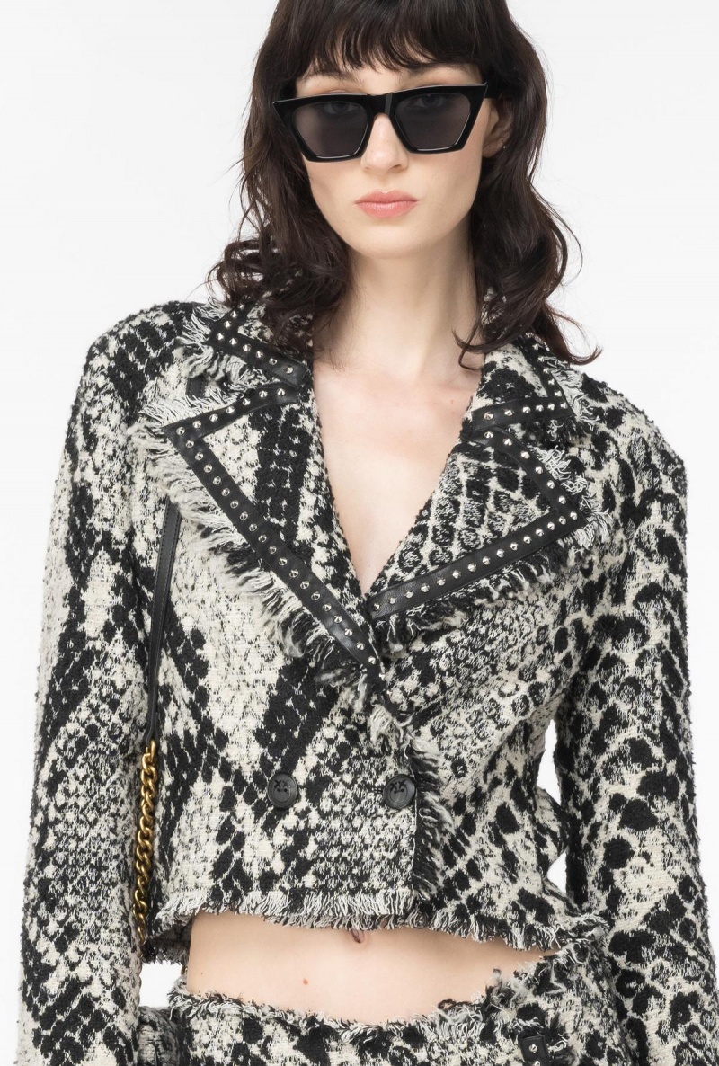 WHITE/BLACK Pinko Boxy jacquard jacket with snake motif | SMYVO88388