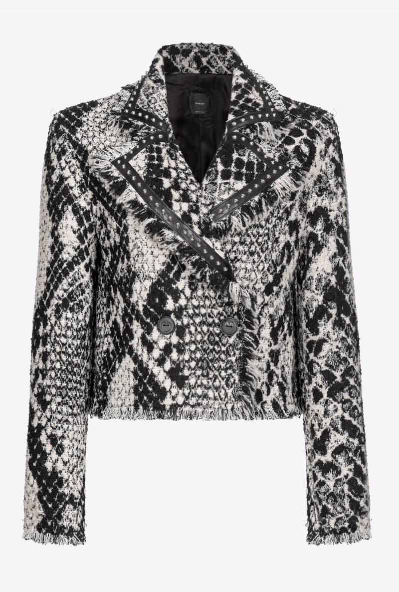 WHITE/BLACK Pinko Boxy jacquard jacket with snake motif | SMYVO88388