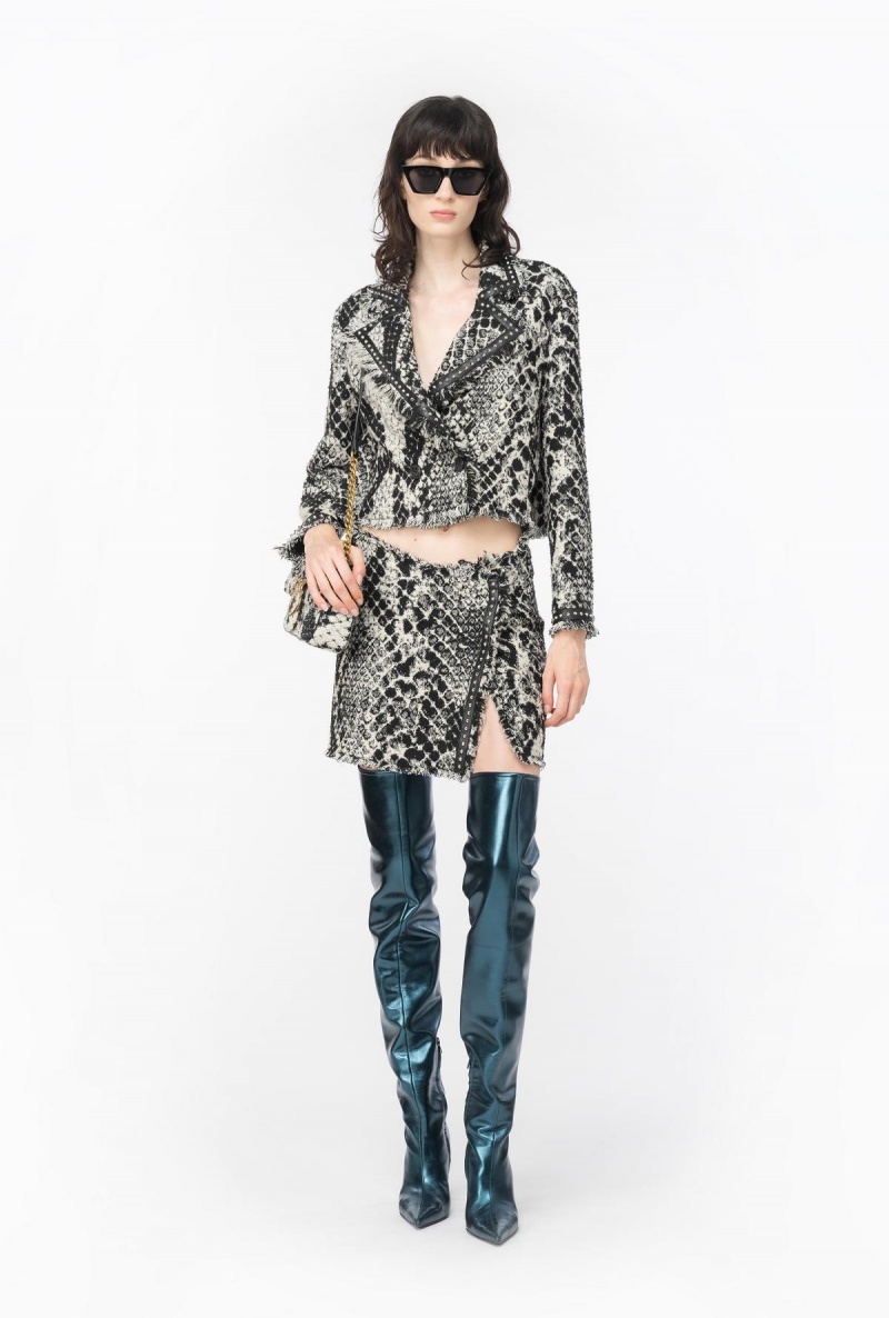 WHITE/BLACK Pinko Boxy jacquard jacket with snake motif | SMYVO88388