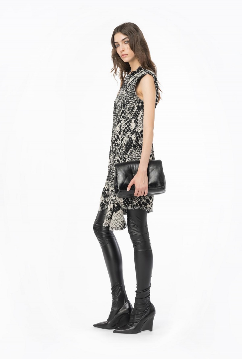 WHITE/BLACK Pinko Jacquard snake mini dress | XMYGW23014