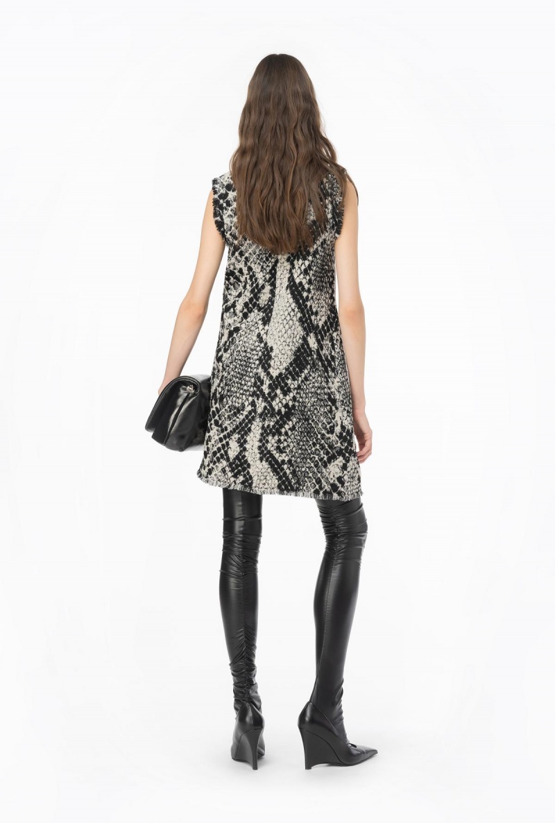 WHITE/BLACK Pinko Jacquard snake mini dress | XMYGW23014