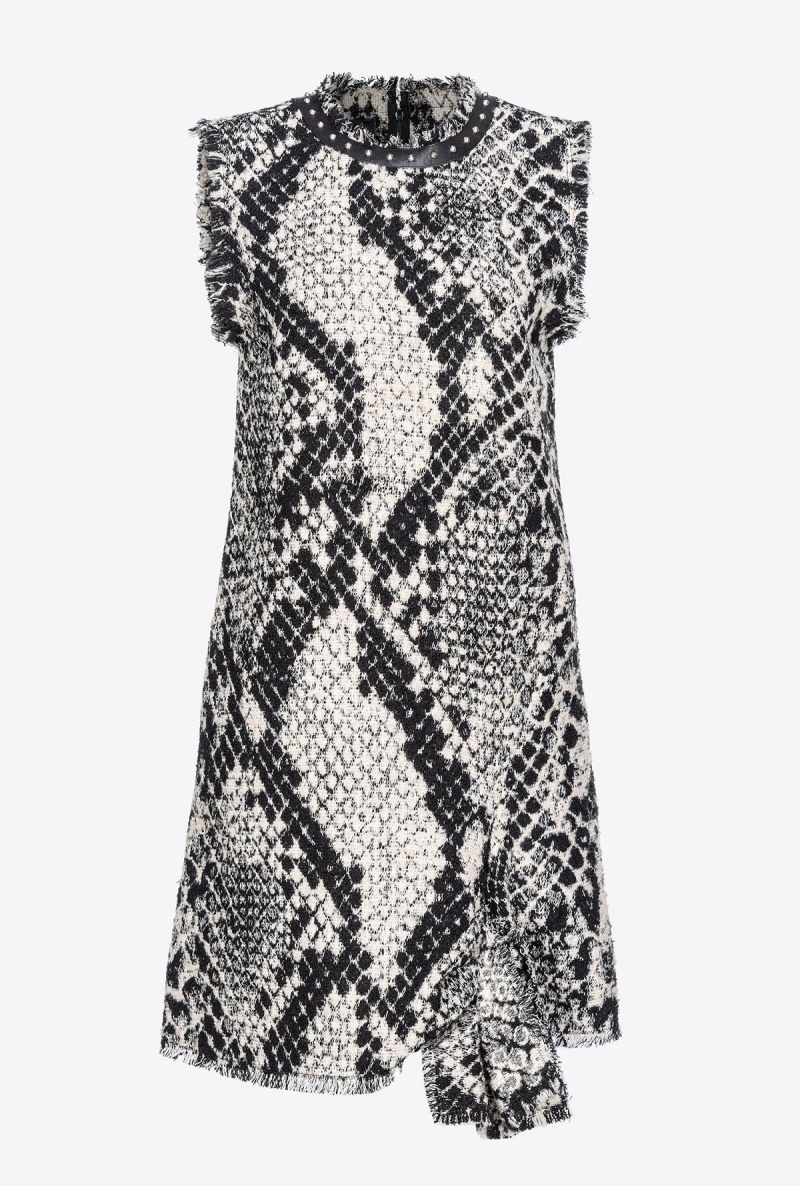 WHITE/BLACK Pinko Jacquard snake mini dress | XMYGW23014