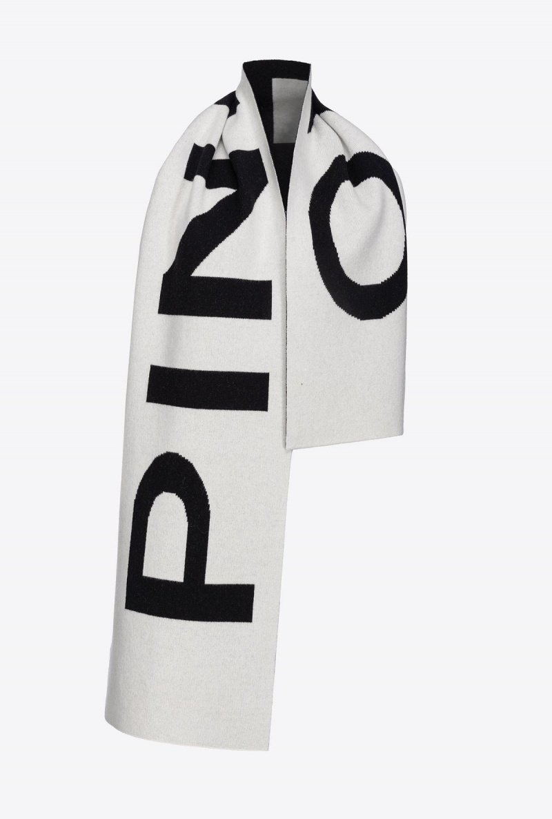 WHITE/BLACK Pinko Wool and cashmere scarf with large logo | UMYND25354