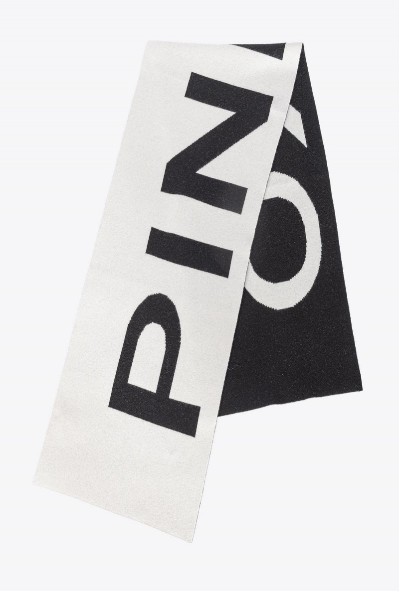 WHITE/BLACK Pinko Wool and cashmere scarf with large logo | UMYND25354