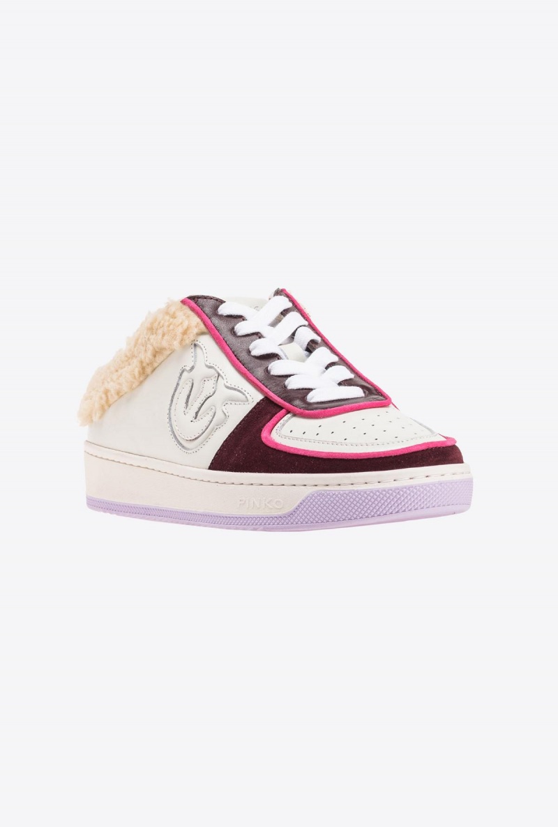 WHITE/BURGUNDY/FUSCHIA Pinko Basketball Mule Sneakers | MYXMI51869
