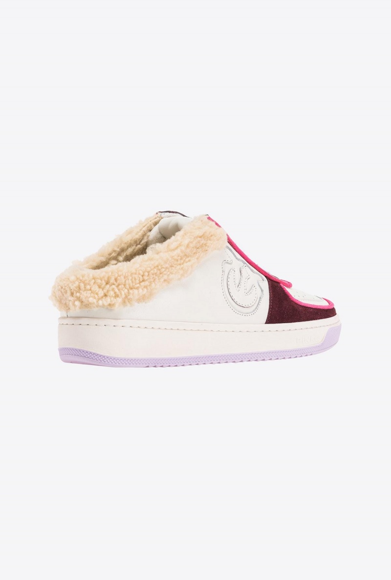 WHITE/BURGUNDY/FUSCHIA Pinko Basketball Mule Sneakers | MYXMI51869