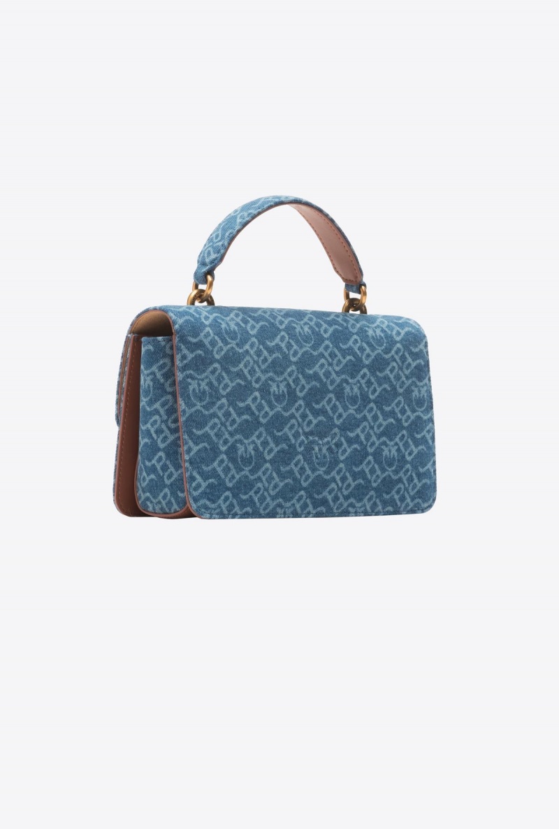 WHITE/DARK BLUE-ANTIQUE GOLD Pinko Mini Love Bag One Light Denim Laser | AMYDF52451
