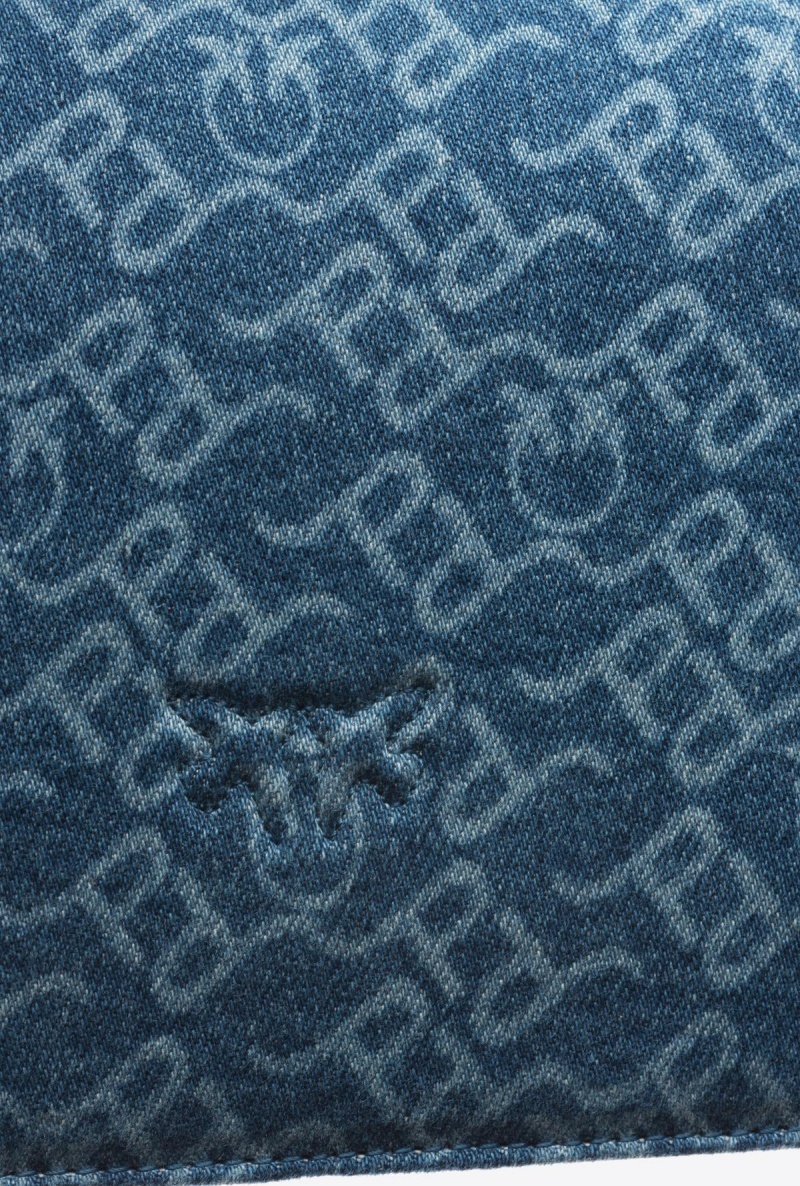 WHITE/DARK BLUE-ANTIQUE GOLD Pinko Mini Love Bag One Light Denim Laser | GMYEC29717