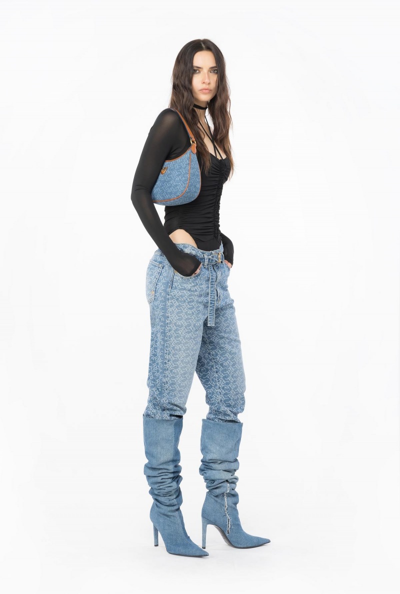 WHITE/DARK BLUE Pinko Mom-fit denim jeans with logo | FMYUI99416
