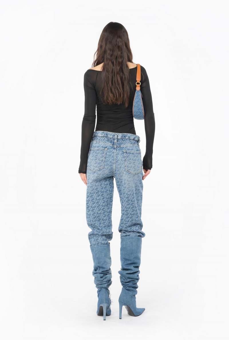 WHITE/DARK BLUE Pinko Mom-fit denim jeans with logo | FMYUI99416