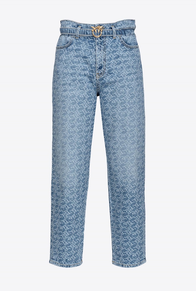 WHITE/DARK BLUE Pinko Mom-fit denim jeans with logo | FMYUI99416