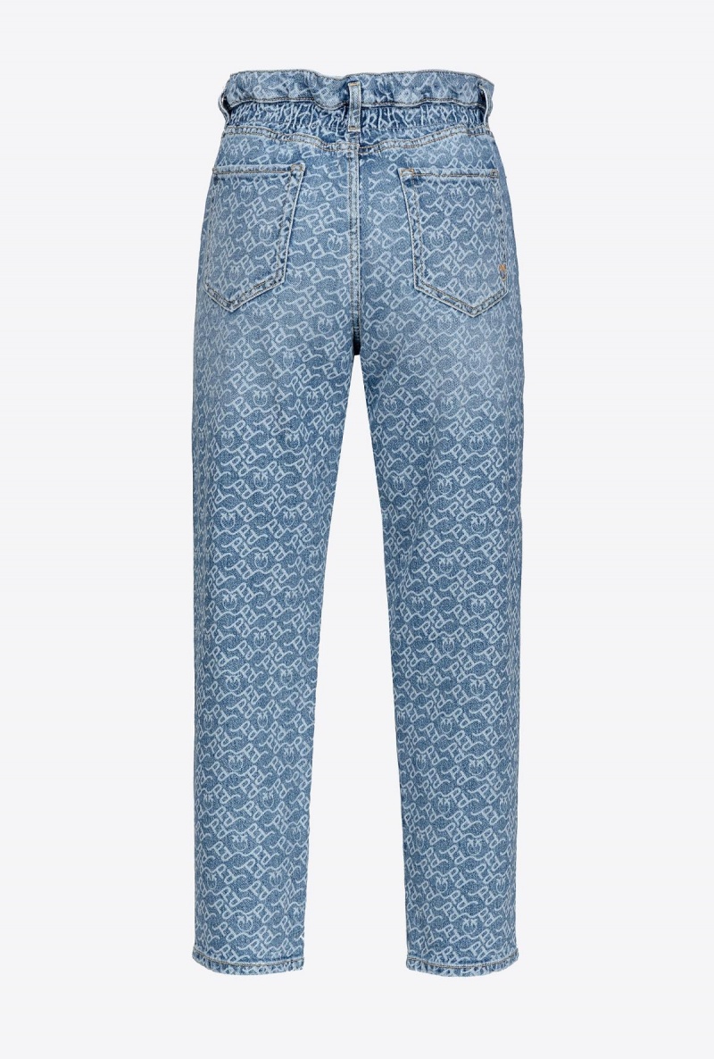 WHITE/DARK BLUE Pinko Mom-fit denim jeans with logo | FMYUI99416
