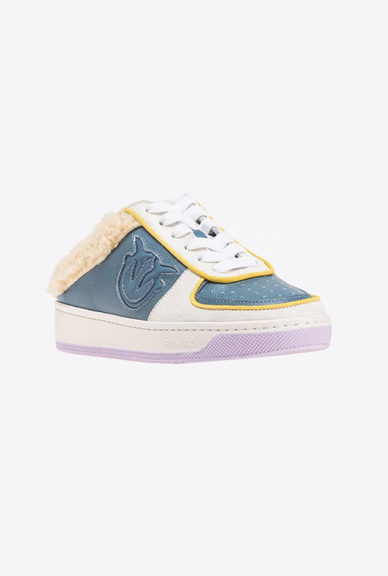 WHITE/GREY/YELLOW Pinko Basketball Mule Sneakers | XMYGW76611