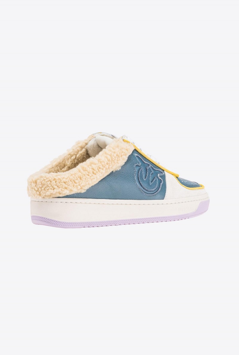 WHITE/GREY/YELLOW Pinko Basketball Mule Sneakers | XMYGW76611