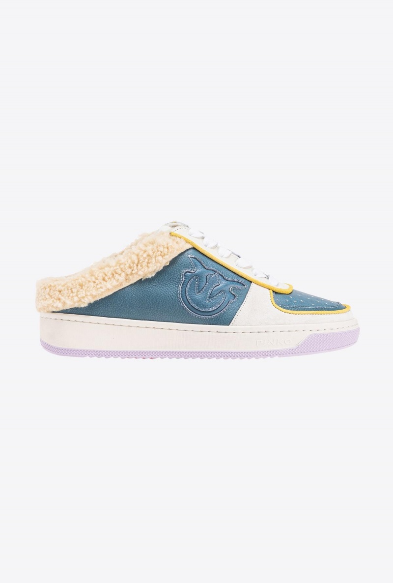 WHITE/GREY/YELLOW Pinko Basketball Mule Sneakers | XMYGW76611