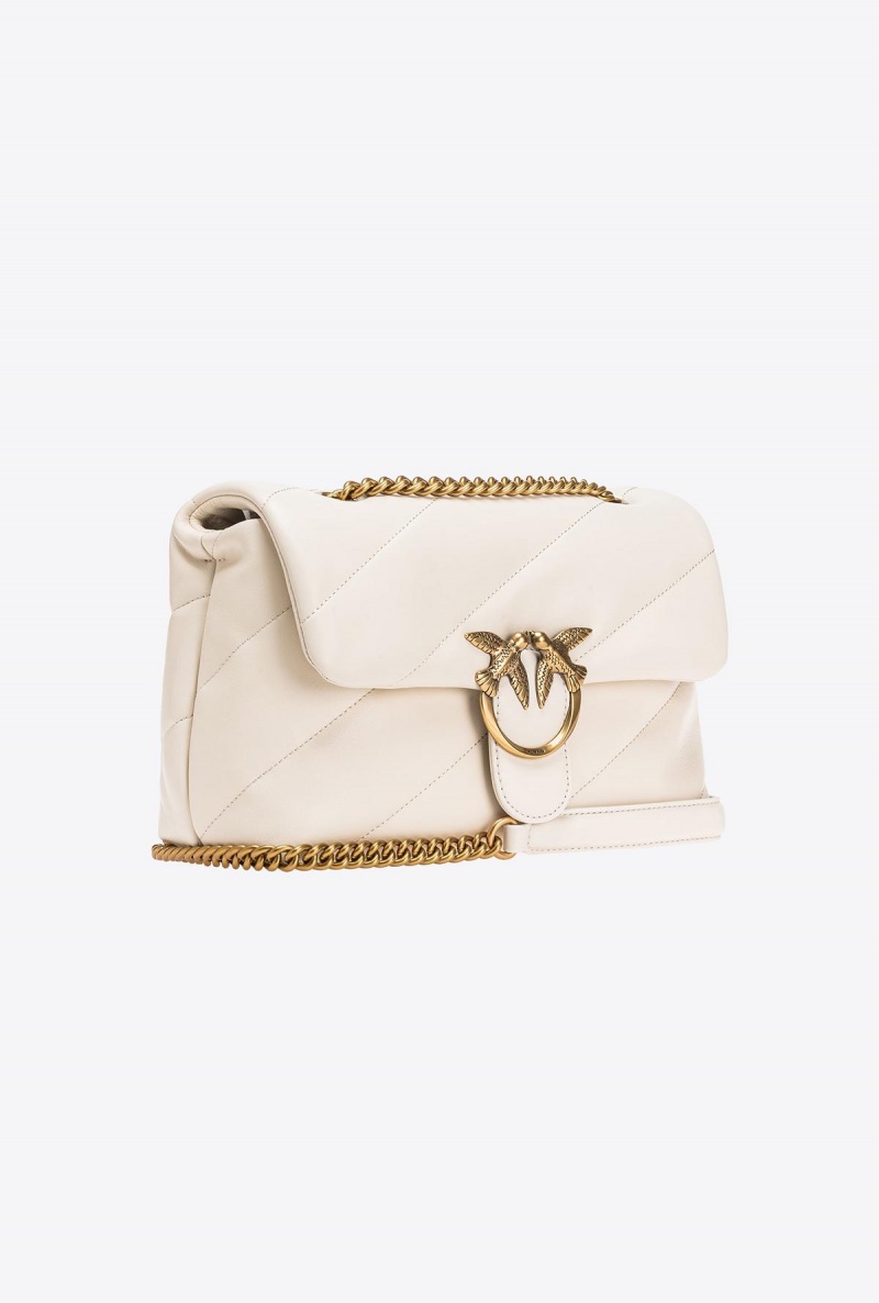 WHITE+WHITE-ANTIQUE GOLD Pinko Classic Love Bag Puff Maxi Quilt | MMYFT66338