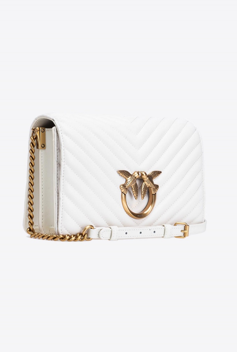 WHITE+WHITE-ANTIQUE GOLD Pinko Classic Love Bag Click Chevron | BMYSO78483