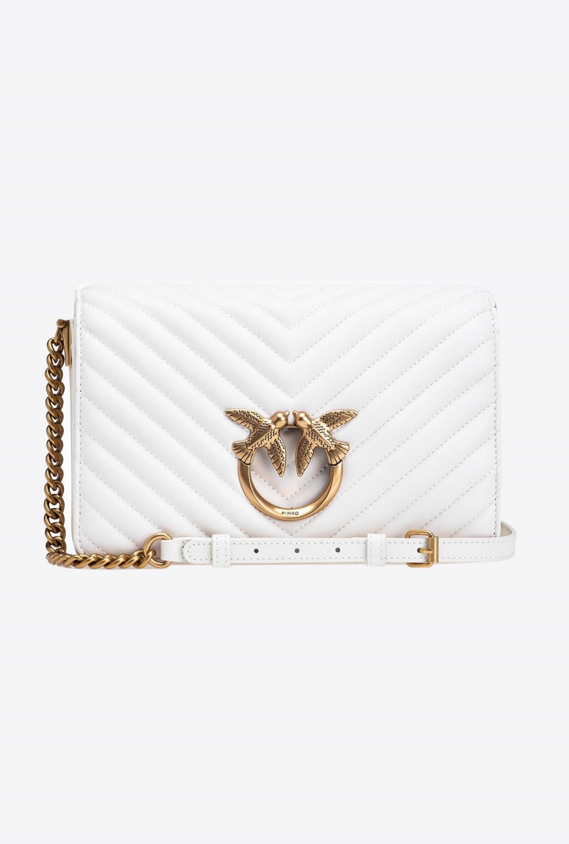 WHITE+WHITE-ANTIQUE GOLD Pinko Classic Love Bag Click Chevron | BMYSO78483